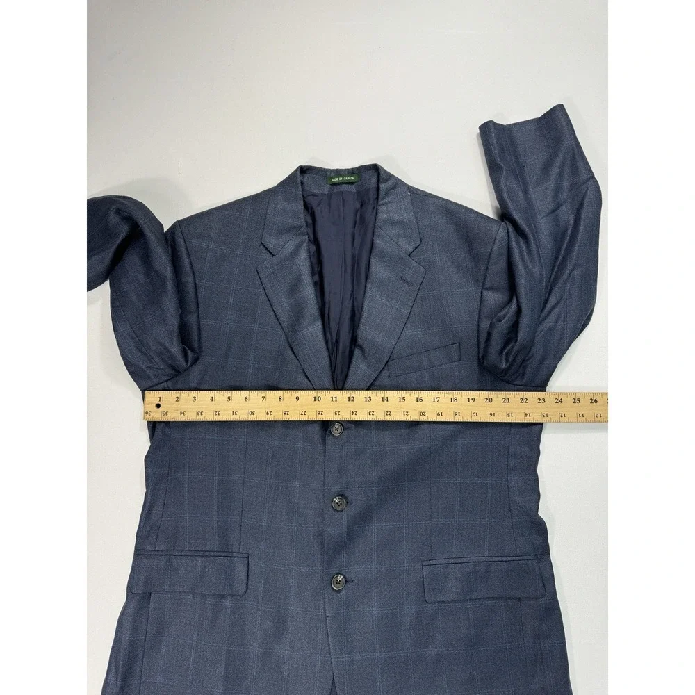 Lauren Ralph Lauren Men 44L Silk Wool Blazer Navy Windowpane Plaid Suit Jacket